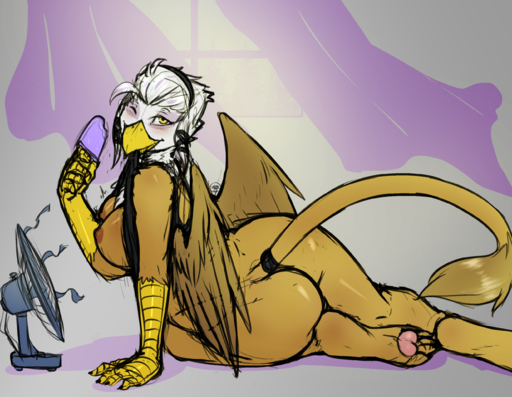 anthro anthrofied avante92 avian beak big_breasts big_butt bottomless breasts brown_body brown_feathers butt clothed clothing clothing_lift feathered_wings feathers female food gilda_(mlp) gryphon hi_res looking_at_viewer mechanical_fan mythological_avian nipples non-mammal_breasts one_eye_closed popsicle purple_body purple_feathers shirt shirt_lift side_boob smile solo topwear white_body white_feathers wings wink yellow_eyes // 2664x2066 // 3.0MB