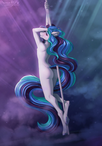 absurd_res anthro butt dancing equid equine girly hair hasbro hi_res horse long_hair male mammal my_little_pony phenyanyanya pole pole_dancing solo stripper_pole // 2100x3000 // 4.4MB