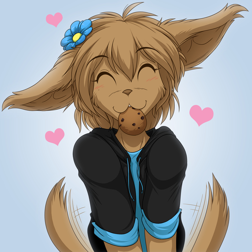1:1 :3 <3 ^_^ anthro basitin big_ears blush brown_body brown_fur brown_hair clothed clothing conditional_dnp cookie daisy_(flower) eyes_closed felid female flower food fur hair happy hoodie hybrid lagomorph madelyn_adelaide mammal plant princess royalty shirt short_hair simple_background smile solo tailwag tom_fischbach topwear twokinds webcomic webcomic_character // 1100x1100 // 611.7KB