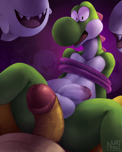 2019 4:5 anthro anthro_on_anthro balls boo_(mario) bound bowser erection foreskin genitals green_yoshi group humanoid_genitalia humanoid_penis imminent_sex koopa male malemale nude nurinaki open_mouth penis questionable_consent scalie smile solo_focus submissive submissive_male teeth tongue video_games white_balls wide_eyed yoshi // 800x1000 // 639.3KB