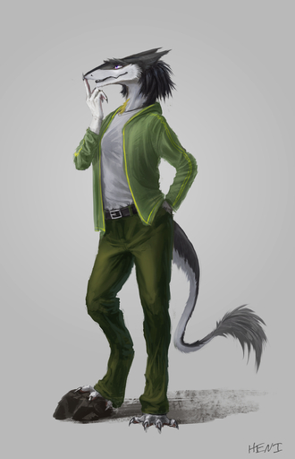 2018 4_fingers 4_toes absurd_res anthro belt biped blue_eyes bottomwear claws clothed clothing countershading detailed digital_media_(artwork) digital_painting_(artwork) dipstick_tail feet fingers full-length_portrait fur gesture green_clothing grey_background grey_body grey_fur grey_tail hand_in_pocket heni hi_res hindpaw kel male mammal markings multicolored_body multicolored_fur multicolored_tail neck_tuft outside pants pawpads paws pockets portrait raised_finger raised_index_finger raised_leg realistic rock sergal shadow shirt signature simple_background solo standing tail_tuft toe_claws toes topwear tuft two_tone_body two_tone_fur two_tone_tail vest vilous_universe white_body white_fur yellow_markings // 1612x2500 // 1.5MB