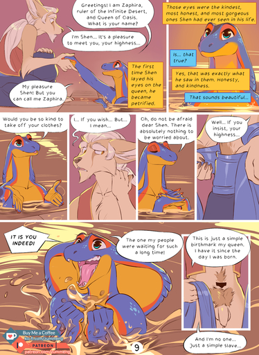 2018 5_fingers anthro balls blue_eyes canid canine clothed clothing cobra comic digital_media_(artwork) duo english_text female fennec fingers flaccid foreskin fox genitals hi_res male mammal not_hard open_mouth open_smile orange_eyes partially_submerged penis reptile scalie shen_(zummeng) smile snake speech_bubble teeth text tongue url vulpes water zaphira_(zummeng) zummeng // 1169x1600 // 1.1MB