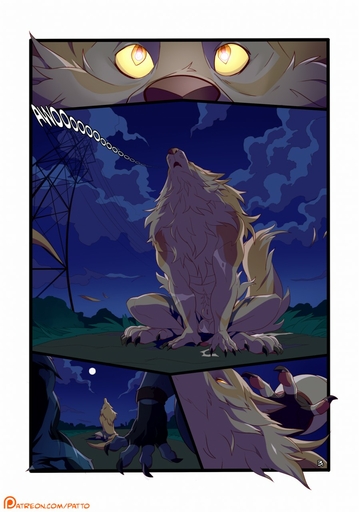 4_toes 5_fingers animal_genitalia balls canid canine canis comic digital_media_(artwork) english_text feet fingers genitals hi_res male mammal moon night nude outside patto penis sheath sky text toes url were werecanid werecanine werewolf wolf // 898x1280 // 167KB