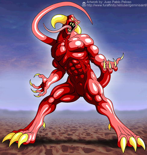 2008 abs anthro biceps biped bulge claws demon desert fangs geminisaint horn male muscular muscular_anthro muscular_male nipples nude open_mouth outside pecs pose red_body red_skin scales solo standing teeth toe_claws tongue tongue_out yellow_eyes // 539x565 // 119.5KB