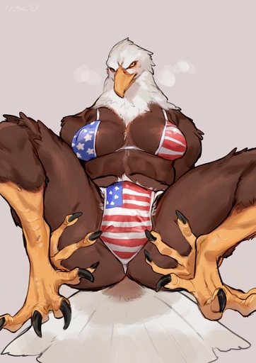 2020 4_toes accipitrid accipitriform anthro arm_tuft avian bald_eagle barely_visible_genitalia beak bebebebebe bent_legs bikini bird black_claws blush bodily_fluids breasts brown_body brown_feathers camel_toe chest_tuft claws cleavage clothed clothing crotch_tuft eagle feather_tuft feathers feet female finger_claws flag_bikini flag_print genitals glistening glistening_body hairy_pussy hand_on_butt hands_on_legs hands_on_own_butt hands_on_own_legs hands_on_own_thighs hands_on_thighs hands_under_legs head_tuft hi_res holding_butt holding_legs holding_legs_up holding_thighs legs_up looking_at_viewer multicolored_body multicolored_feathers neck_tuft non-mammal_breasts print_clothing pubes pussy scales scuted_arms scutes sea_eagle simple_background sitting solo spread_pussy spreading stars_and_stripes steam sweat swimwear tail_feathers talons thick_thighs toe_claws toes tuft united_states_of_america us_flag white_body white_feathers white_tail_feathers yellow_beak yellow_eyes // 1379x1950 // 216.7KB