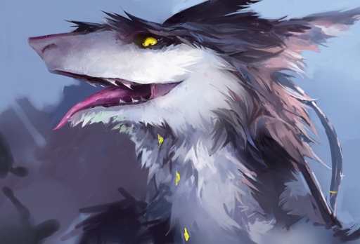 ambiguous_gender fur galaxianin grey_body grey_fur mammal multicolored_body multicolored_fur open_mouth sergal sharp_teeth solo teeth tongue tongue_out two_tone_body two_tone_fur white_body white_fur yellow_eyes // 736x500 // 390KB