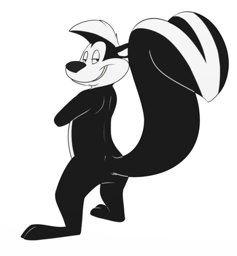 2013 anthro biped black_and_white black_nose digital_media_(artwork) grin looking_at_viewer looking_back male mammal markings mephitid monochrome pepe_le_pew pose rotten_robbie simple_background skunk smile solo standing striped_markings striped_skunk striped_tail stripes tail_markings toony white_background // 792x856 // 93.6KB