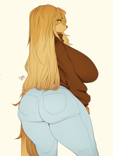 2018 anthro big_breasts big_butt breasts butt canid canine canis cherrikissu clothed clothing digital_media_(artwork) domestic_dog female fully_clothed hair huge_breasts hunting_dog long_hair mabel_(cherrikissu) mammal mature_anthro mature_female portrait rear_view saluki sighthound signature simple_background solo thick_thighs three-quarter_portrait white_background // 700x966 // 280.2KB