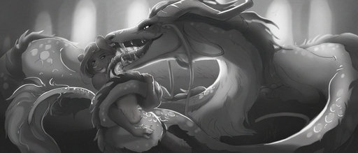 2019 5_fingers anta_art asian_mythology detailed_background digital_media_(artwork) dragon east_asian_mythology eastern_dragon fingers fur furred_dragon greyscale hi_res horn monochrome mythology open_mouth teeth tongue // 2560x1094 // 661.9KB