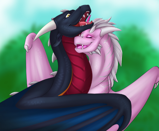 bunsen dragon duo eyes_closed happy hi_res horn mane open_mouth scalie staffkira2891 teeth tongue western_dragon wings // 2800x2315 // 5.4MB