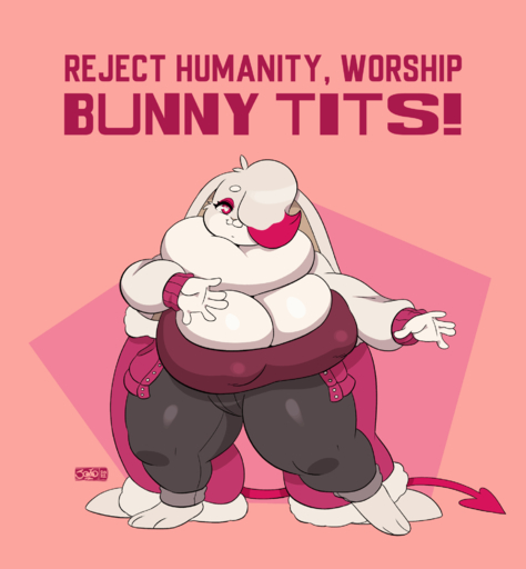 animated anthro big_breasts bouncing_breasts breasts cleavage clothed clothing english_text female front_view hair hair_over_eye hi_res huge_breasts joaoppereiraus lagomorph leporid mammal meme nipple_outline one_eye_obstructed rabbit simple_background solo text thick_thighs // 1852x2000 // 1.9MB