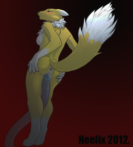 anthro anus bandai_namco biped breasts canid canine digimon digimon_(species) female fluffy fluffy_tail fur genitals looking_at_viewer mammal neelix nude penetration pussy renamon solo tentacles vaginal vaginal_penetration white_body white_fur yellow_body yellow_fur // 745x824 // 610KB