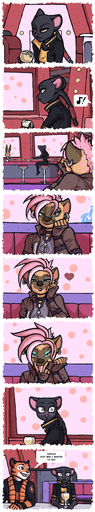 <3 absurd_res anthro blush bodily_fluids clothing comic cunnilingus_gesture dialogue english_text eyeshadow female fur gesture glue_studios hair hand_gesture hi_res hyaenid jacket licking licking_lips long_image luraiokun makeup male mammal pink_hair rimba_racer self_lick smile spotted_hyena suggestive suggestive_gesture sweat tag_(rimba_racer) tall_image tamira_(rimba_racer) text tongue tongue_out topwear vyxx_(rimba_racer) // 950x5120 // 6.5MB