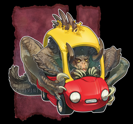 alpha_channel ambiguous_gender anthro bethesda_softworks big_claws brown_body brown_scales claws cozy_coupe curved_horn deathclaw driving endivinity fallout flexible horn humor little_tikes scales smile thick_thighs toy_car video_games watermark wide_hips yellow_eyes // 1000x932 // 1.1MB