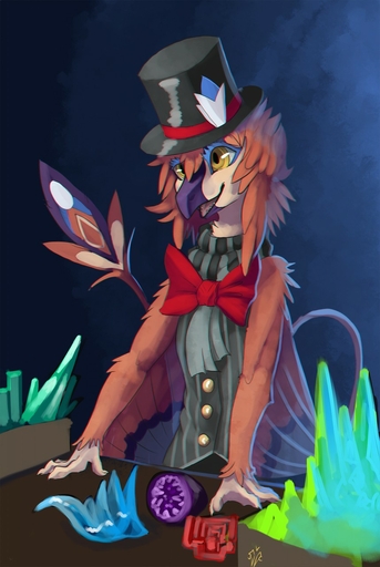 2015 anthro avian beak biped bow_tie chromatic_aberration clothed clothing feathered_wings feathers hat headgear headwear hi_res nevrean open_beak open_mouth open_smile priley smile solo standing teeth toothed_beak top_hat winged_arms wings yellow_eyes zerolativity // 858x1280 // 171.0KB