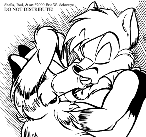 2000 anthro canid canine duo eric_schwartz female fox french_kissing kissing male mammal monochrome nude rod_steele sheila_vixen tongue // 800x748 // 121.3KB