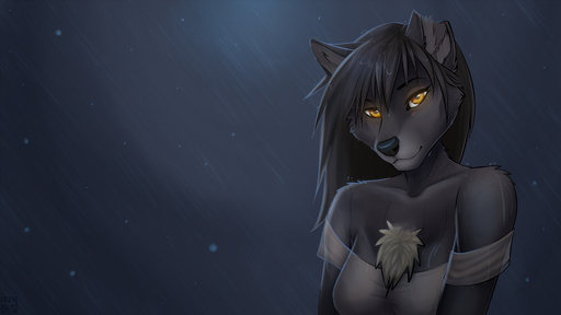 16:9 2013 amber_eyes anthro black_body black_fur black_hair black_nose breasts bust_portrait canid canine canis chest_tuft clothing dark_theme digital_media_(artwork) female fur hair hi_res long_hair looking_at_viewer mammal night notched_ear outside portrait raining shaded shirt sky smile solo star starry_sky topwear tuft wallpaper widescreen wolf wyla wyla_(character) // 1920x1080 // 1003.2KB