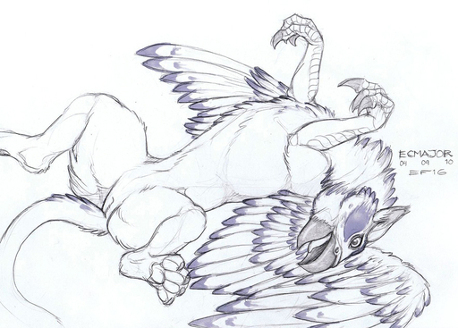 2010 avian beak ecmajor feathered_wings feathers female feral genitals gryphon lying monochrome mythological_avian mythology on_back pussy simple_background solo spread_legs spreading white_background wings // 884x634 // 187.8KB