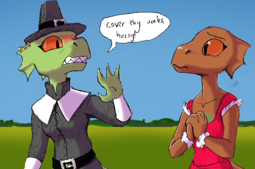 argonian bluedraggy breasts clothing dialogue duo english_text female hat headgear headwear kazerad non-mammal_breasts piercing quill-weave scalie text video_games webcomic webcomic_character weedum-ja // 655x434 // 224.9KB