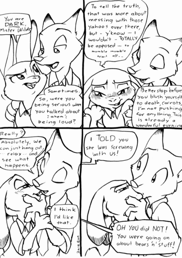annoyed anthro black_and_white blush buckteeth canid canine comic cupping_chin dialogue disney duo embrace english_text eric_schwartz eye_contact female fox frown hi_res judy_hopps kissing lagomorph leporid line_art long_ears looking_at_another male mammal monochrome nick_wilde open_mouth rabbit romantic romantic_couple shy speech_bubble teeth text unseen_character zootopia // 906x1280 // 266.9KB