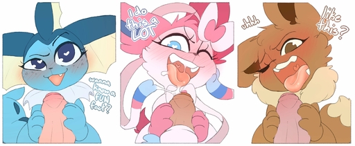 <3 <3_eyes absurd_res ambiguous_gender backsash bestiality blush bodily_fluids eevee eeveelution english_text fellatio feral fur genitals hi_res human male maleambiguous mammal nintendo open_mouth oral penile penis pokemon pokemon_(species) saliva sex simple_background sylveon text tongue tongue_out vaporeon video_games // 3346x1379 // 432.8KB