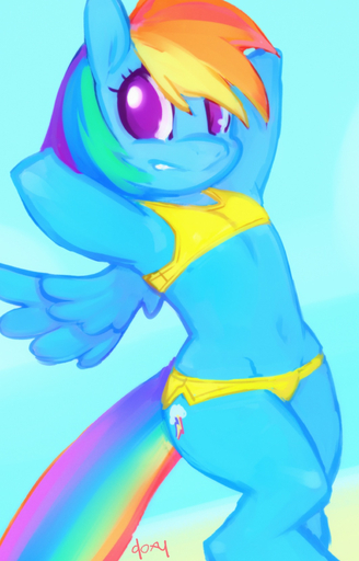 2012 anthro anthrofied blue_body blue_feathers blue_fur clothing doxy equid equine feathered_wings feathers female fur hair hi_res horse long_hair mammal multicolored_hair pegasus purple_eyes rainbow_dash_(mlp) rainbow_hair smile solo wings // 1061x1657 // 791KB