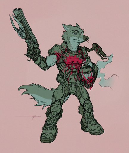 2021 anthro armor biped blood bodily_fluids body_armor brown_background canid canine canis cheek_tuft clothed clothing cosplay doom_slayer facial_tuft gauntlets gloves greaves gun handwear head_tuft headgear helmet hi_res holding_armor holding_gun holding_headgear holding_helmet holding_object holding_shotgun holding_weapon male mammal ragey ranged_weapon samur_shalem shotgun shoulder_cannon shoulder_guards signature simple_background smoke solo standing super_shotgun tuft video_games weapon whiskers wolf // 1624x1920 // 5.8MB