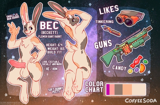 2019 4_toes absurd_res anthro balls beckett_(shayhop) butt coffeesoda domestic_rabbit english_text feet flemish_giant fur genitals hi_res lagomorph leporid long_ears male mammal model_sheet multicolored_body multicolored_fur nude oryctolagus pencilbrony penis pink_body pink_nose pink_penis pink_skin rabbit signature solo spots spotted_body spotted_fur tan_balls text toes // 3795x2500 // 1.4MB