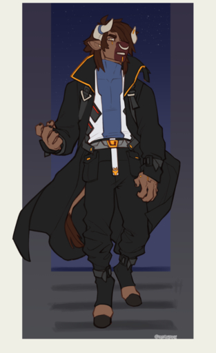 2022 5_fingers anthro brown_hair clothed clothing detailed_background digital_media_(artwork) faint fingers hair hooves horn male night outside sky solo standing star starry_sky // 661x1080 // 294.5KB