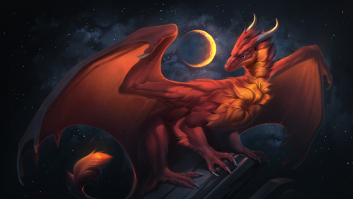 absurd_res ambiguous_gender blue_eyes claws detailed_background dragon feral fur furred_dragon hi_res horn k-dromka membrane_(anatomy) membranous_wings moon night outside sky solo star starry_sky wings // 4077x2300 // 7.7MB
