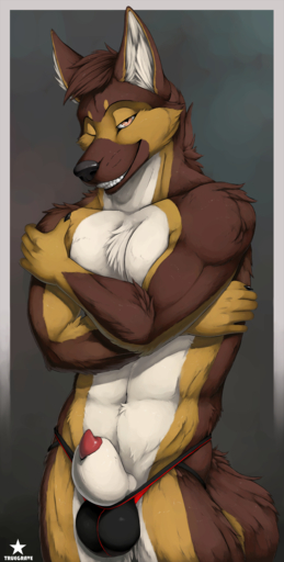 2018 5_fingers absurd_res anatomically_correct anatomically_correct_genitalia anatomically_correct_penis animal_genitalia animal_penis anthro athletic balls black_claws black_nose brown_body brown_eyes brown_fur brown_skin canid canine canine_penis canis chest_tuft claws clothing countershading crossed_arms detached_sheath digital_media_(artwork) domestic_dog eyebrows facial_markings fingers fur genitals german_shepherd grey_background head_markings head_tuft herding_dog hi_res inner_ear_fluff jockstrap looking_at_viewer male mammal markings mask_(marking) mostly_nude multicolored_body multicolored_fur multicolored_skin muscular muscular_anthro one_eye_closed pastoral_dog penis penis_tip pose presenting red_penis sheath simple_background smile solo standing storm_shepherd tan_body tan_fur tan_skin teeth truegrave9 tuft underwear white_body white_countershading white_fur white_sheath white_skin wink // 1300x2572 // 2.1MB