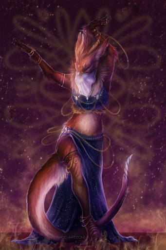 2019 2:3 4_toes 5_fingers anthro avelos breasts brown_body brown_fur clothed clothing digital_media_(artwork) dragon feet female fingers fur furred_dragon harem_outfit isvoc meiyven_(avelos) solo toes wingless_dragon // 756x1134 // 1.2MB