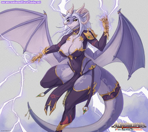 2022 4_horns accessory anthro armor artist_logo aurancreations big_breasts big_tail biped breasts cleavage cleavage_cutout clothed clothing curved_horn dated digital_drawing_(artwork) digital_media_(artwork) dragon dress ear_piercing electricity electricity_manipulation elemental_manipulation eyelashes fangs fantasy female front_view fully_clothed furgonomics gauntlets gloves hair handwear horn jewelry legwear lightning logo long_hair long_tail looking_at_viewer membrane_(anatomy) membranous_wings metal_gloves midair multi_horn navel necklace non-mammal_breasts ornate_clothing piercing prick_ears pupils purple_background purple_body purple_clothing purple_dress purple_legwear purple_scales purple_stockings scales scalie simple_background skimpy slit_pupils smile smiling_at_viewer snout solo stockings tail_accessory tailband text thick_tail thick_thighs url western_dragon white_hair wide_hips wing_claws wings yellow_eyes // 1280x1142 // 1.8MB