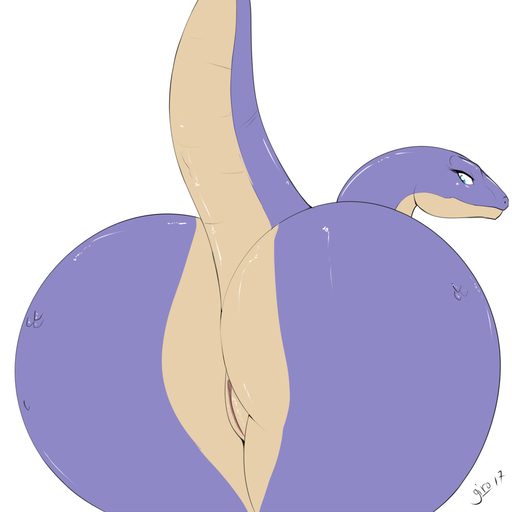 2017 anthro big_butt blue_eyes butt dinosaur female genitals girokett hi_res looking_at_butt looking_at_self looking_back multicolored_body nude purple_body purple_scales pussy raised_tail rear_view reptile scales scalie signature simple_background solo two_tone_body white_background // 1200x1200 // 86.8KB