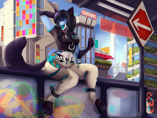 anthro canid canine canis city domestic_dog female game_boy game_boy_family graffiti headphones kikimo_chan mammal merrunz nintendo sign smile solo video_games // 1250x938 // 913.8KB
