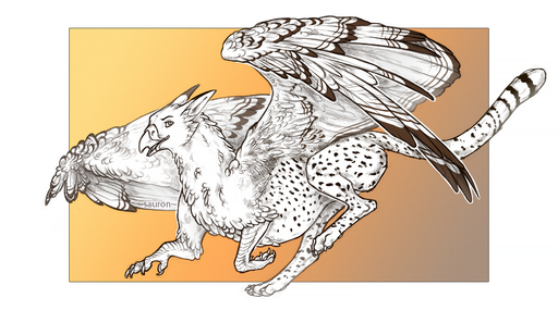2017 ambiguous_gender arsauron avian beak claws digital_media_(artwork) feathered_wings feathers feral fynath gryphon hi_res mythological_avian mythology paws simple_background smile solo wings // 1740x967 // 2.1MB