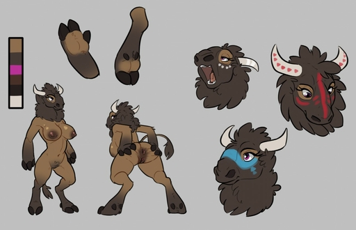 2019 anthro anus bison bovid bovine brown_body brown_fur butt cloven_hooves female front_view fur genitals hooves horn mammal model_sheet nude presenting presenting_anus pussy rear_view siroc solo spread_butt spreading standing // 1280x825 // 113.2KB