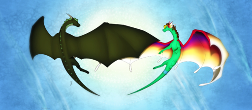 2019 claws digital_media_(artwork) dragon duo eiswolfzero feral flying hi_res horn membrane_(anatomy) membranous_wings scales scalie spines spread_wings western_dragon wings // 3014x1323 // 3.9MB