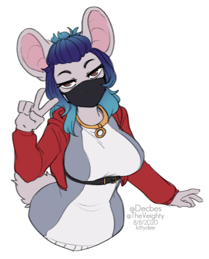 2020 5_fingers anthro blue_hair brown_eyes clothed clothing digital_media_(artwork) female fingers hair hi_res kittydee looking_at_viewer mammal mask mouse murid murine rodent simple_background solo white_background // 1029x1280 // 549KB