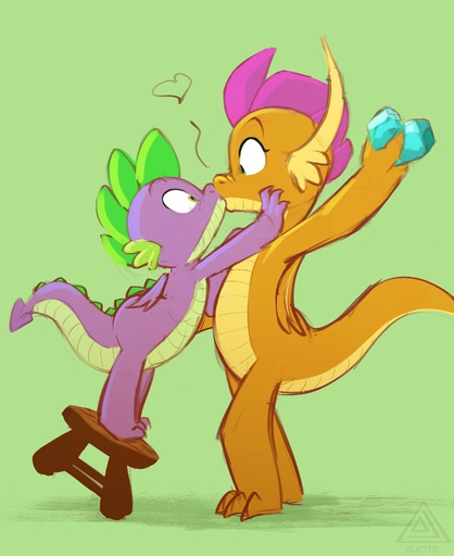 absurd_res accidental_kiss anthro blue_eyes chair dragon duo elicitie female furniture gem green_background green_body green_eyes hi_res holding_object kissing male orange_body purple_body scalie simple_background smolder_(mlp) spike_(mlp) spikes surprise wings // 2504x3068 // 409.4KB