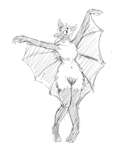 anthro chiropteran female genitals happy hi_res hladilnik indian_flying_fox mammal monochrome pose pteropodid pussy simple_background sketch solo tongue tongue_out wings // 1280x1440 // 365.4KB