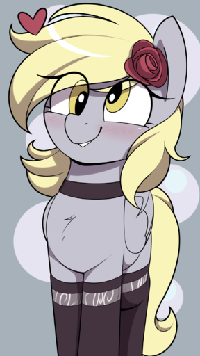 <3 blush choker clothing derpy_hooves_(mlp) equid equine female feral flower footwear hi_res horse jewelry mammal necklace pegasus plant pony rose_(flower) shinodage smile socks solo wings // 1222x2172 // 572.1KB