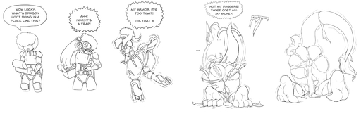 2017 absurd_res all_fours anthro clothing dragon english_text female gender_transformation general-irrelevant genitals hi_res human human_to_anthro male mammal monochrome mtf_transformation pussy solo species_transformation text torn_clothing transformation // 4745x1531 // 1.1MB