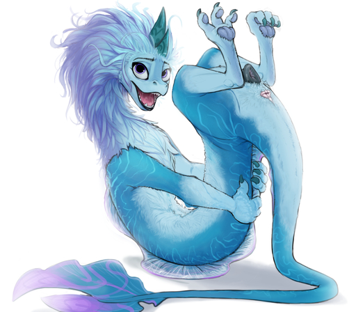 2022 absurd_res animal_genitalia animal_pussy anus canine_pussy dragon eastern_dragon eyebrows feet female fur genitals hi_res horn open_mouth pussy simple_background sisu_(ratld) solo teeth toes white_background wugi // 4000x3500 // 6.6MB