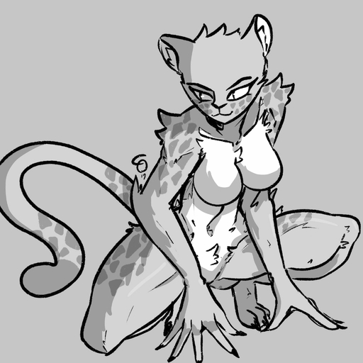 1:1 anthro breasts capaoculta cheetah cheetah_(dc) crotch_tuft crouching dc_comics digital_media_(artwork) featureless_breasts felid feline female front_view full-length_portrait grey_background greyscale hi_res humanoid_hands justice_league mammal monochrome portrait shaded simple_background solo spots tuft // 2048x2048 // 276.1KB
