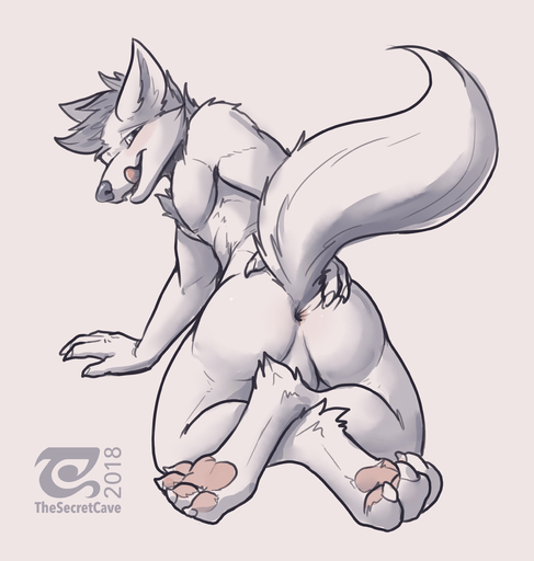 absurd_res anthro anus backsack balls blush canid canine canis digital_media_(artwork) hi_res hindpaw koushiro male mammal nude paws presenting sketch solo thesecretcave tongue tongue_out wolf // 2463x2588 // 2.0MB