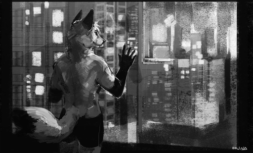 anthro briefs canid canine clothed clothing conditional_dnp fur hair inside male mammal monochrome oouna solo standing topless underwear // 1327x800 // 588KB