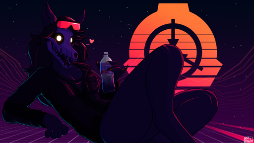 16:9 2019 4k absurd_res anthro black_body black_fur black_hair bone bottomless canid canine clothed clothing female fur grid hair hi_res jacket keadonger looking_at_viewer malo mammal outrun pepsi scp-1471 scp-1471-a scp_foundation skull synthwave topwear undead visor widescreen // 3840x2160 // 3.8MB