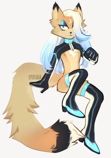 anthro biped blue_eyes canid canine clothed clothing digital_media_(artwork) fan_character footwear fox fur girly hair hi_res makeup male mammal shoes smooshkin solo teeth // 901x1280 // 574KB