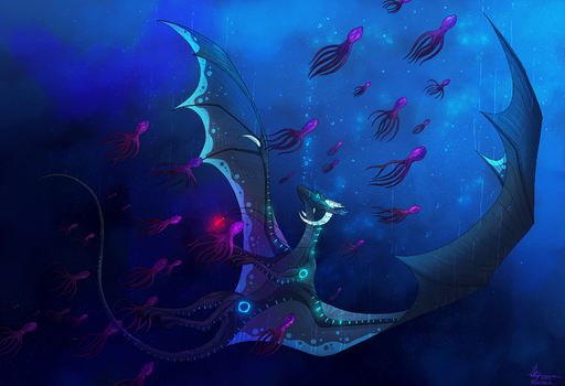 2013 absurd_res detailed_background dragon feral group hi_res horn membrane_(anatomy) membranous_wings neytirix solo spread_wings underwater water wings // 3495x2392 // 4.6MB